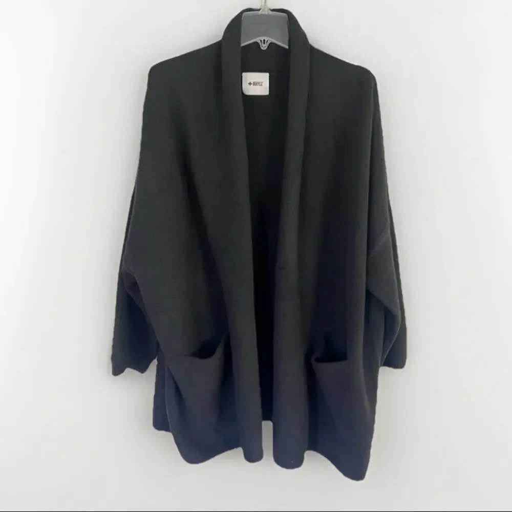 New Beryll Cocoon Cashmere Cardigan Sweater OS Oversized Open Front Black